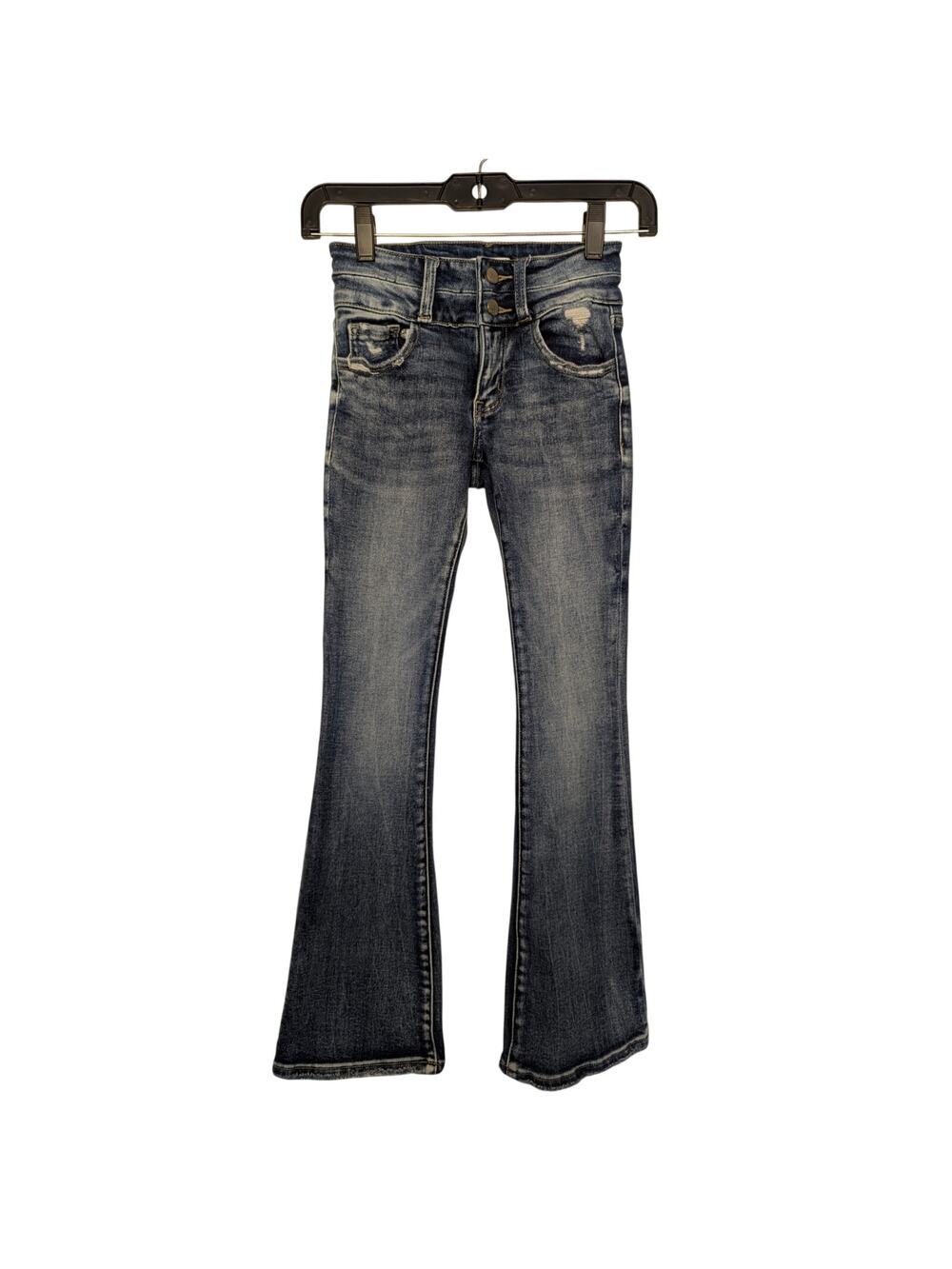 BKE Youth Girls Bottoms, Dark Wash Lightly Distressed Flare Jeans, Sz 10
